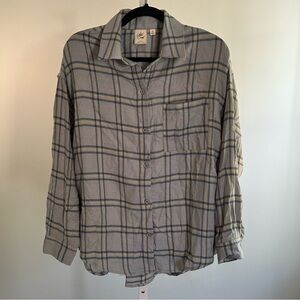 White Crow Blue Yellow Plaid Oversized Button Down